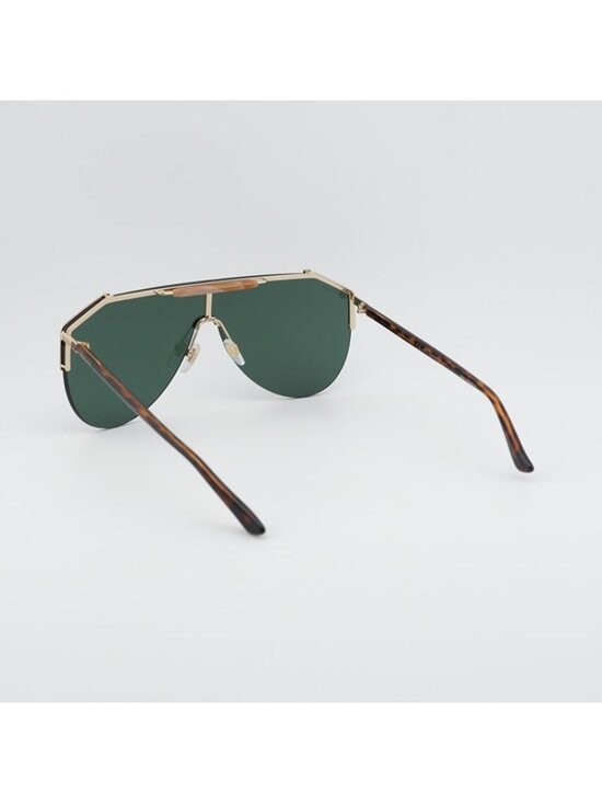 Gucci GG0584S 002 Sunglasses Gold Shield Frame, Green Lenses